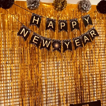 An Nou Fericit Xmas Party Banner Fundalul Banner Agățat Ghirlanda De Aur Negru An Nou Fericit Petrecere Decoratiuni De Anul Nou 2021 Decor