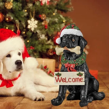 Labrador negru Decor cu Pălărie Moș Crăciun câine de Pază bun venit Câine Statuie Rasina de Artizanat pentru Usi de Dulapuri și Pridvoare CNIM Ho