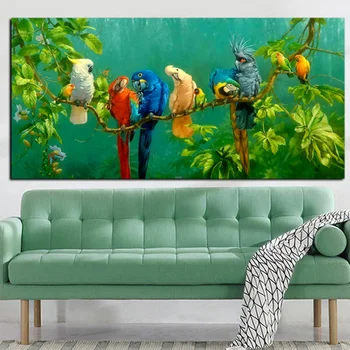 Artistic Papagal Pasăre pe Ramuri de Lemn Peisaj Pictura in Ulei pe Panza Poster de Imprimare Poza Perete Pentru Camera de zi Cuadros Decor