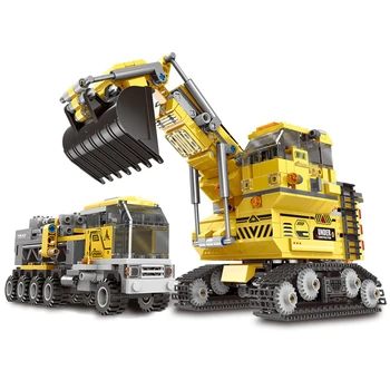893 BUC Inginerie vehicul Blocuri de Constructii Excavator Camioane Originale de Dimensiuni Mari Masina Cărămizi Copii Jucărie Pentru Băieți Enlighten Brick