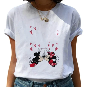 Alb De Bază Disney Mascat Mickey Mouse Tricou Femei De Vara Noi Supradimensionate Teuri Liber Casual Tricou Gât O Femeie Topuri Dropship
