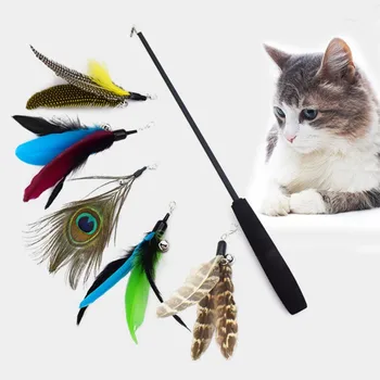 Retractabil Amuzant Pisica Stick Jucării DIY Inlocuire Cap de Companie Teaser Set Pisoi Exercițiu Câine de Formare Rod Pește Jucărie Animal de casă Supplies